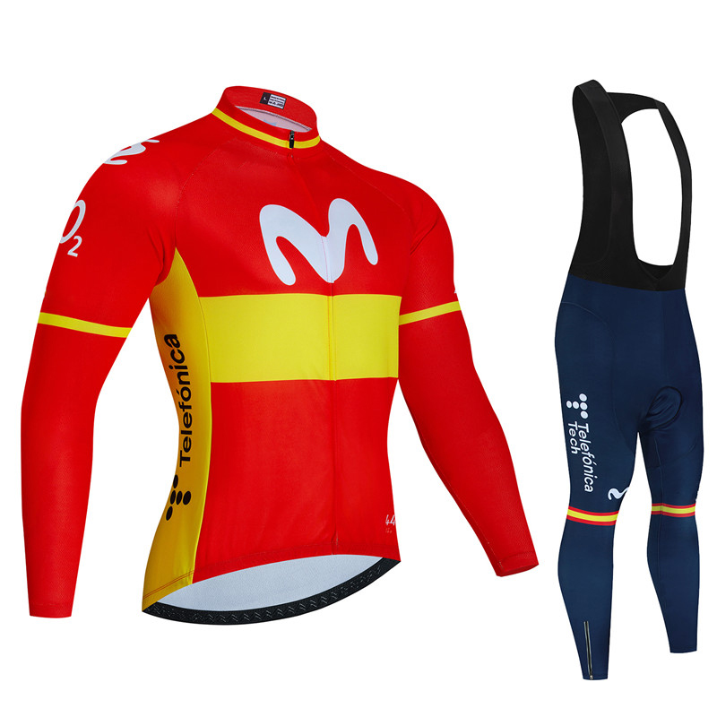 Junior Cycling Gear - Испания Movistar осенний комплект велосипедного трикотажа
